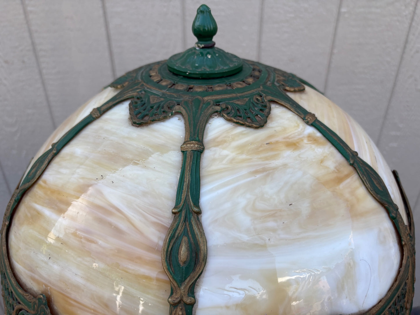 67799 Victorian Slag Glass Table Lamp with Ornate Metalwork Base