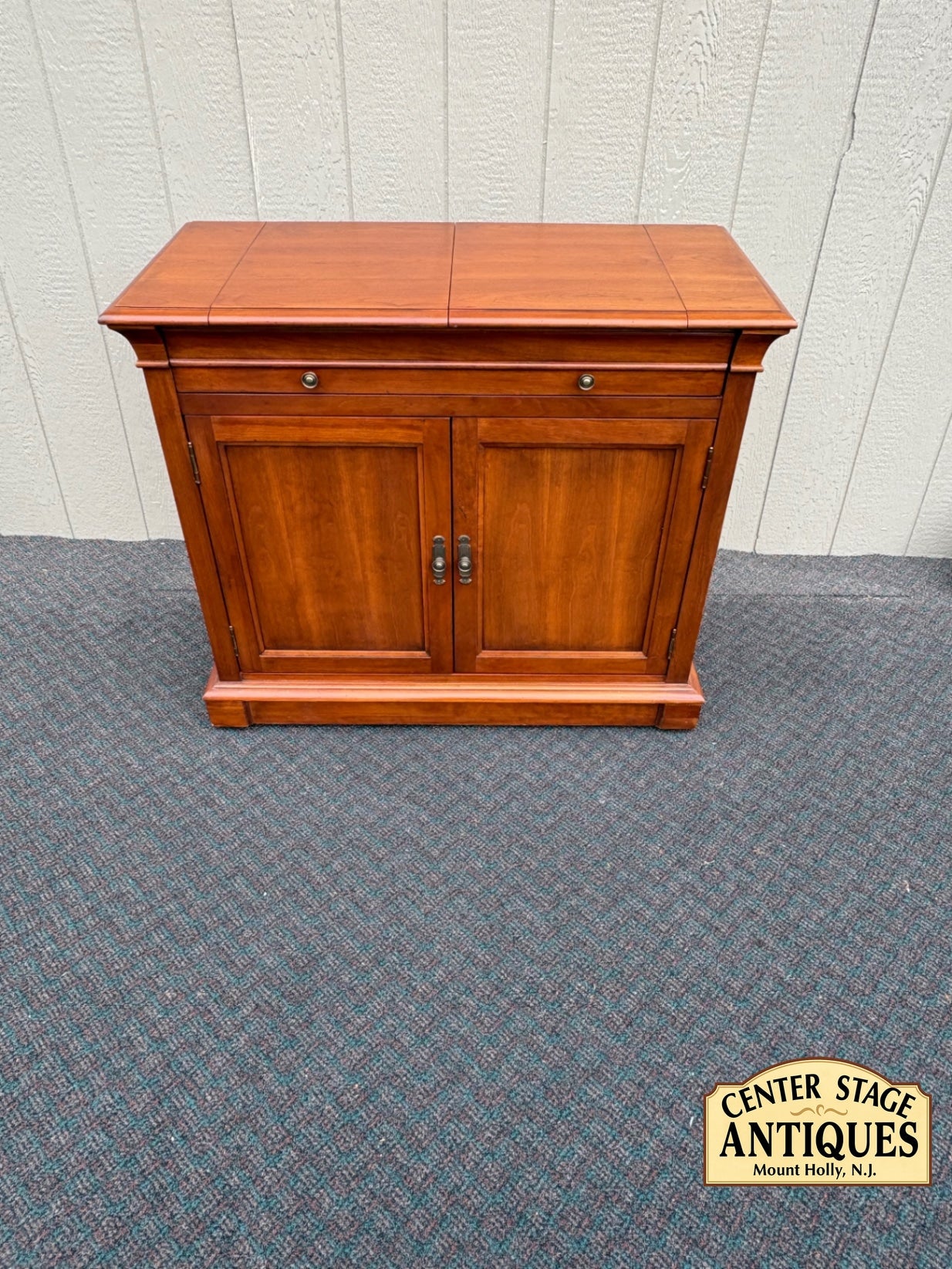 67829 Ethan Allen Cherry Bar Cart with Expanding Top and Storage