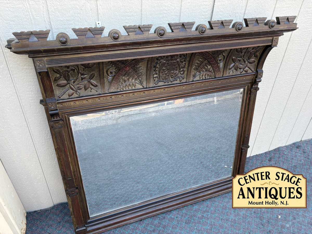 68138 Large Victorian Wall Mirror with Ornate Carved Wood Frame