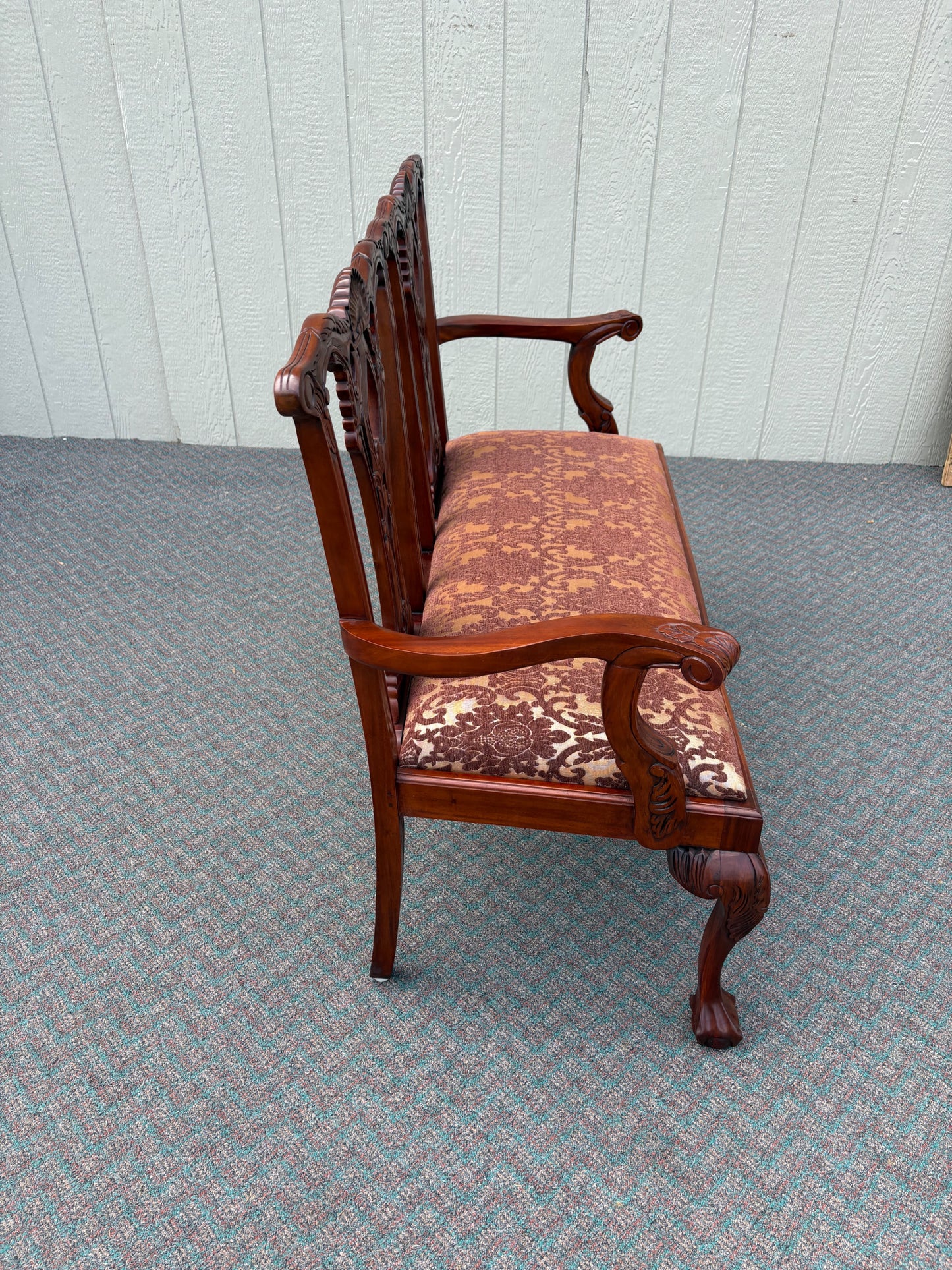 67716 Chippendale Style Mahogany Loveseat with Carved Details