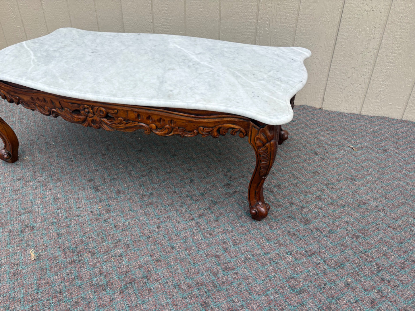 67904 Antique French Carved Coffee Table with Marble Top