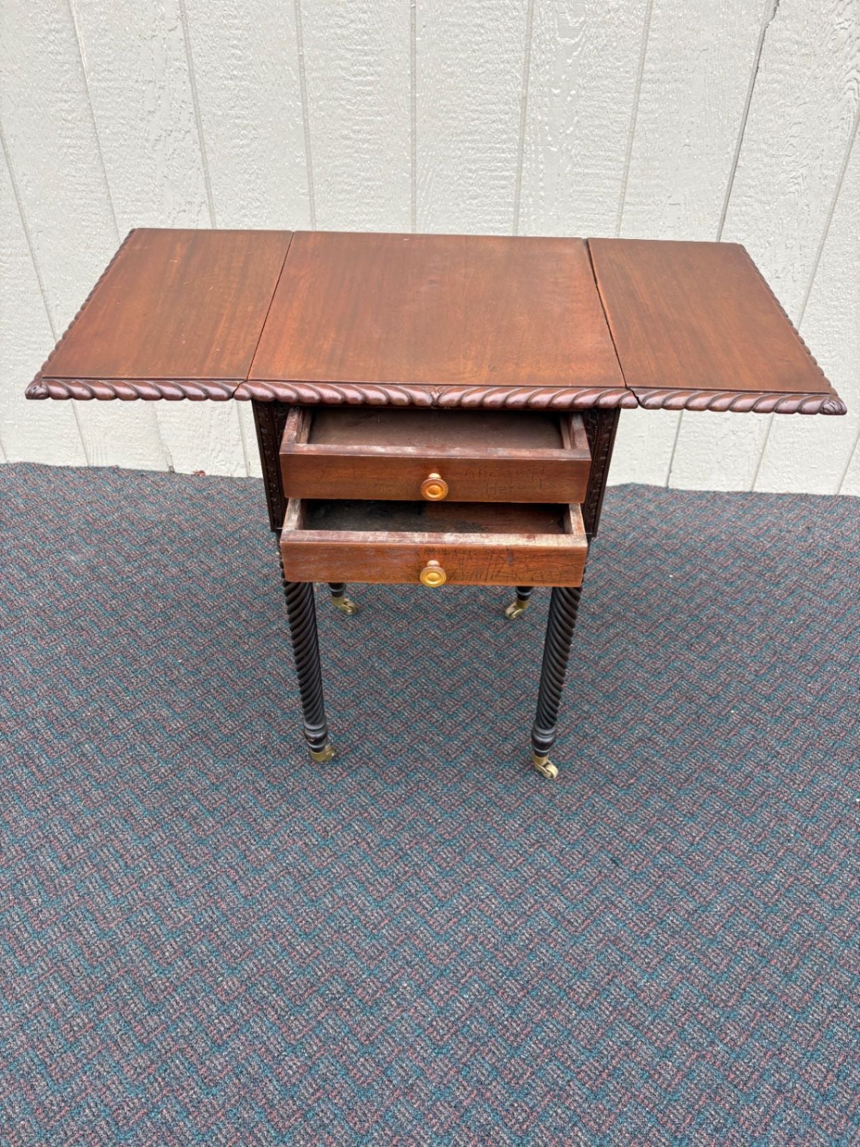 67542 Antique Mahogany Drop Leaf Side Table with Rope Twist Legs