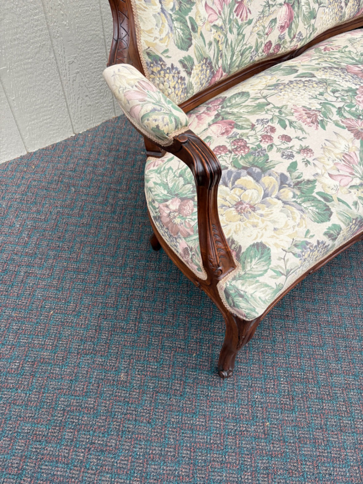 67710 Antique French Louis XV Style Loveseat with Floral Upholstery