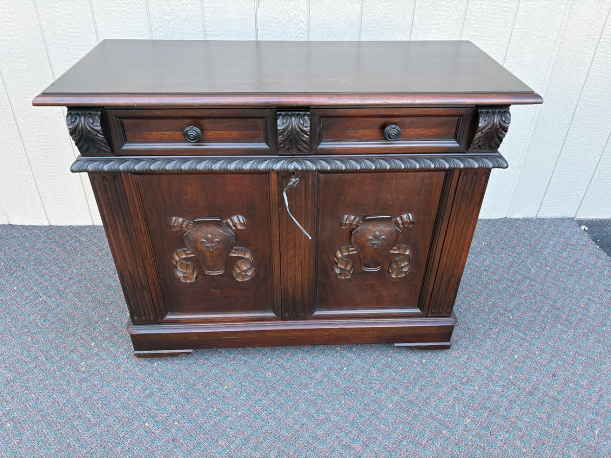 68013  Antique Mahogany Cabinet with Ornate Carved Details