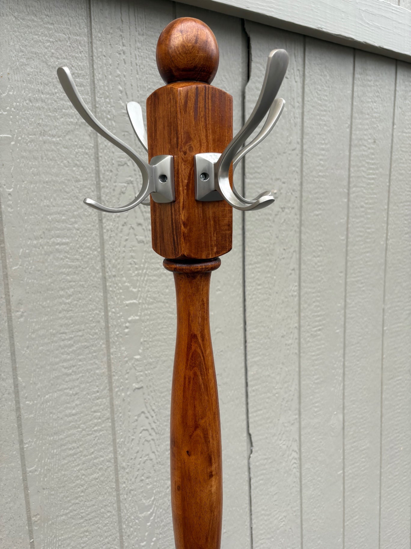 68030 Mid-Century Modern Solid Wood Coat Tree with Metal Hooks