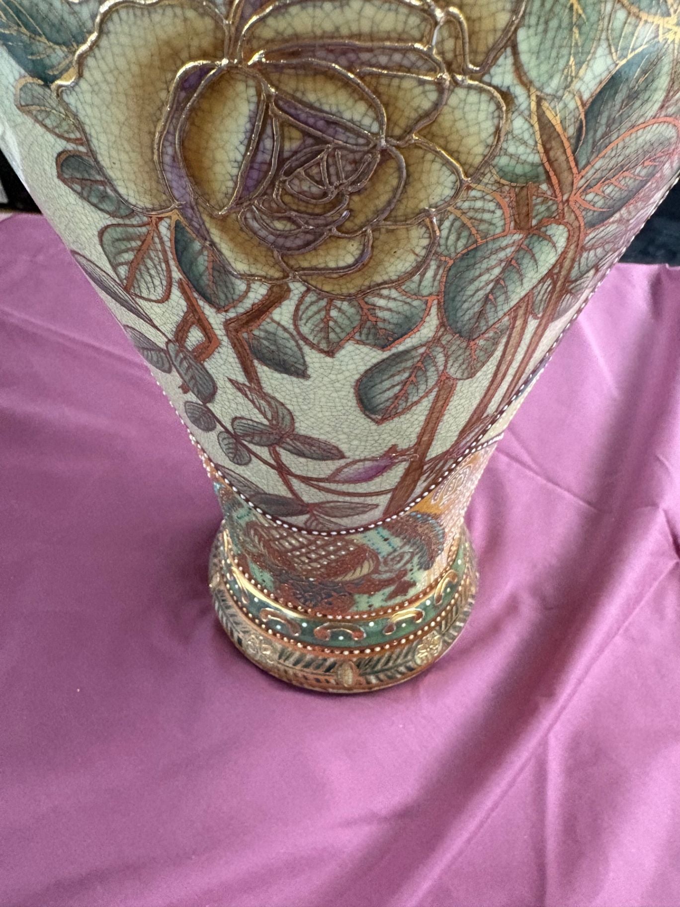 88000 Gilded Porcelain Floral Satsuma Style Vase with Handles