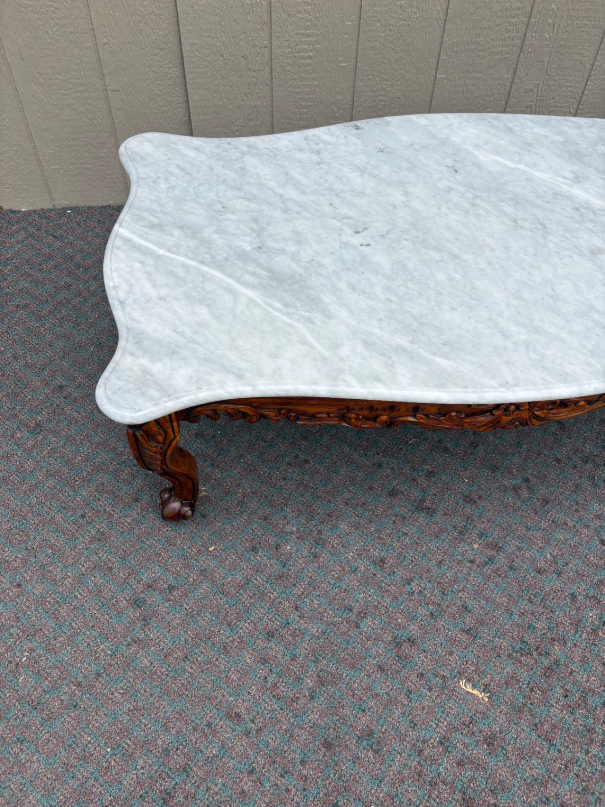 67904 Antique French Carved Coffee Table with Marble Top