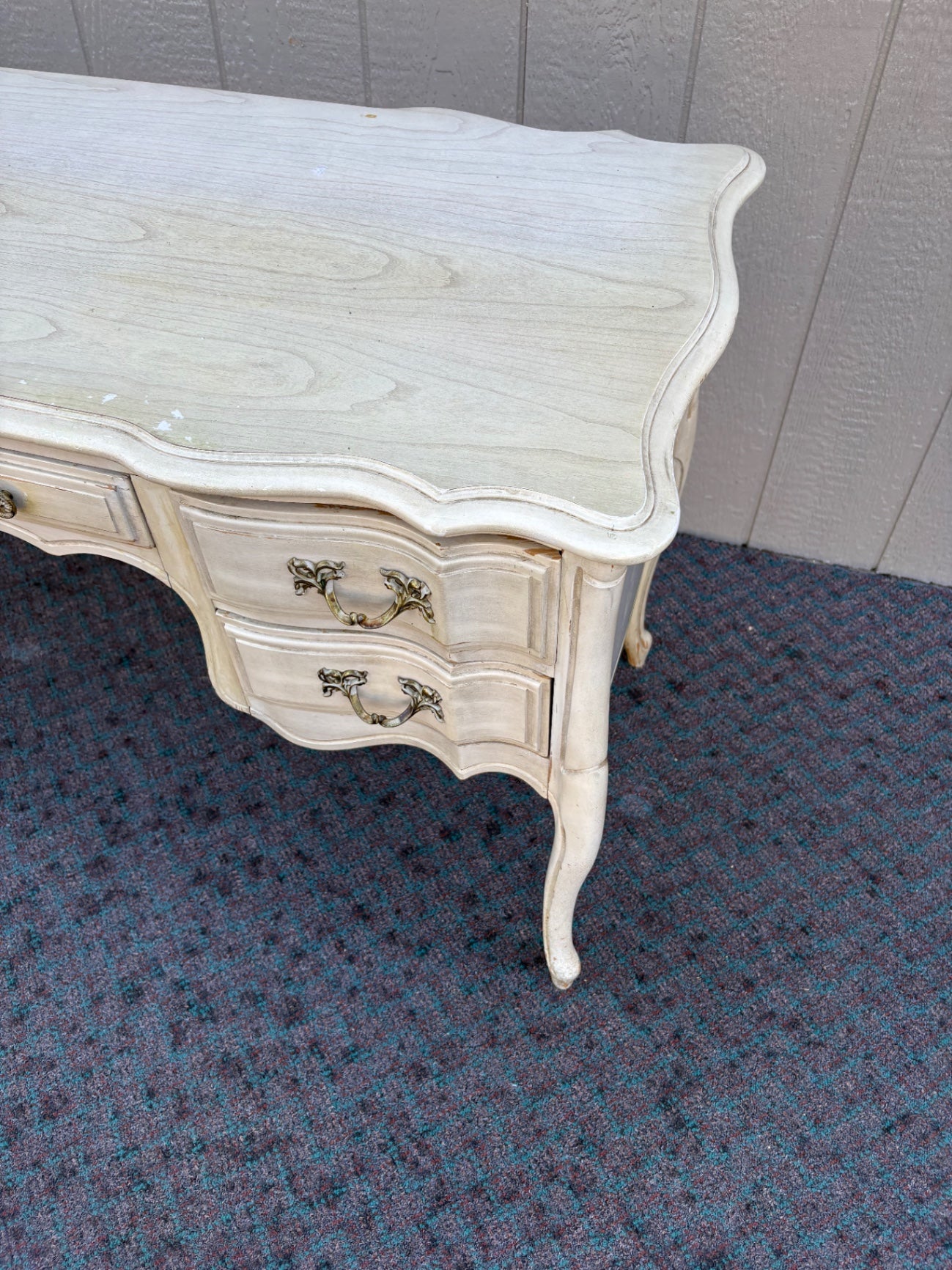 67950 French Provincial Style Vanity Desk in Distressed Cream Finish