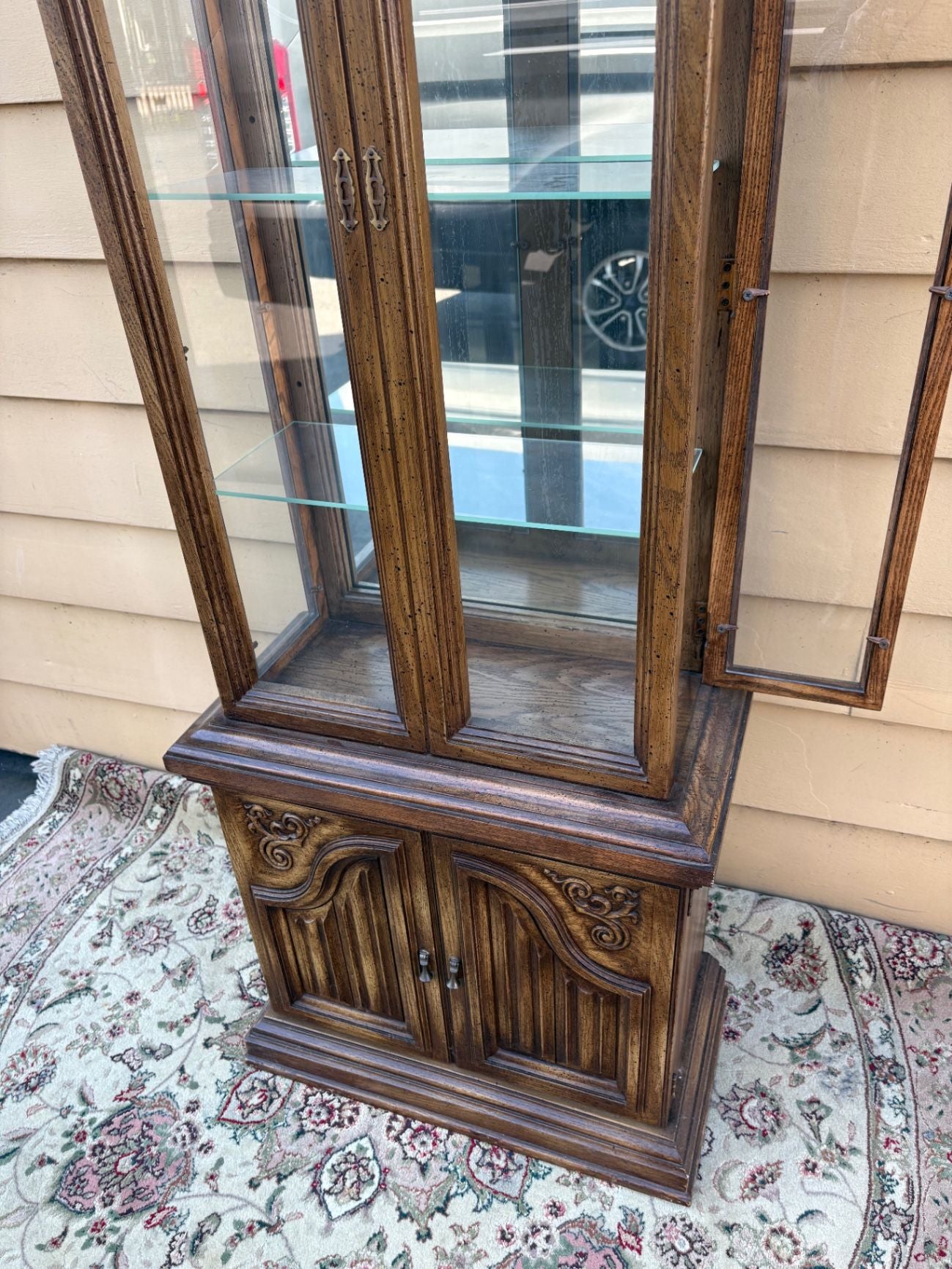67728  Butler Traditional Oak Curio Cabinet with Glass Shelves