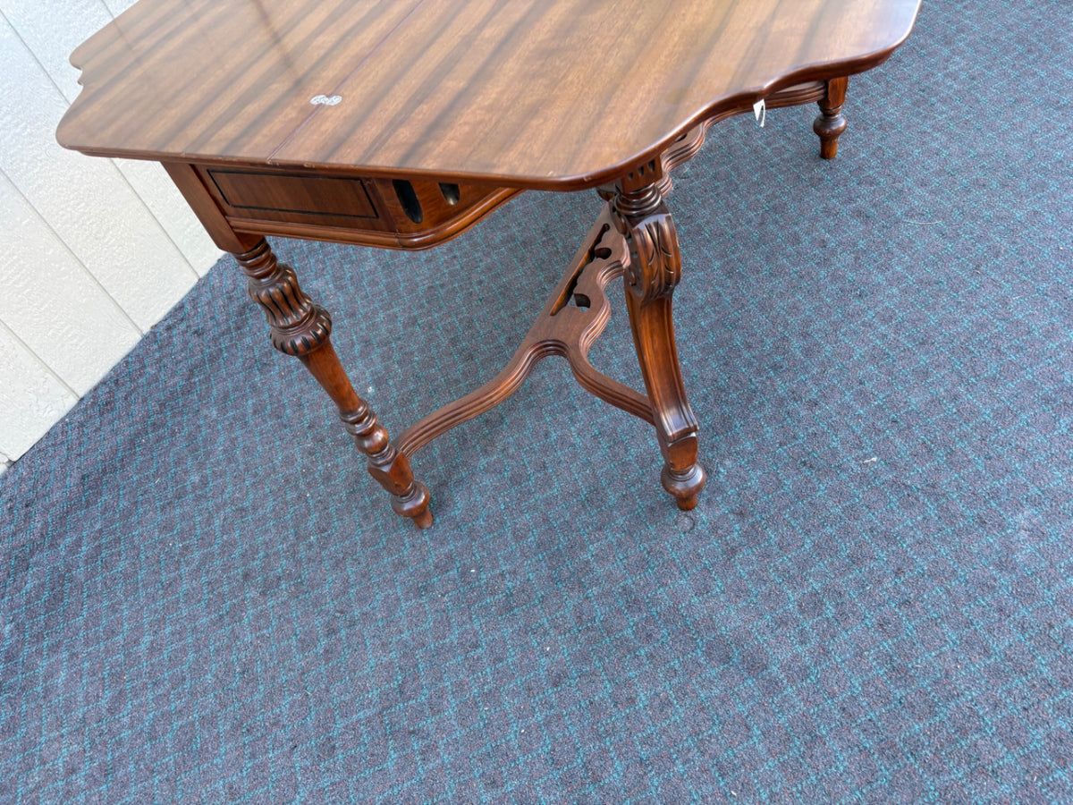 Flip Top Console Game Table with Carved Details