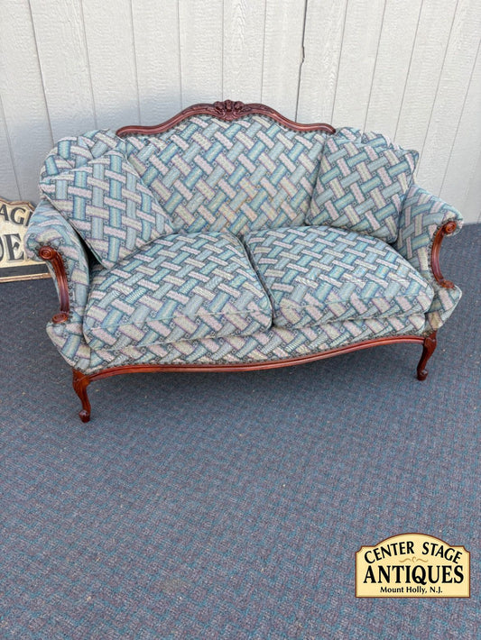 67630 Vintage French Provincial Loveseat with Carved Wood Frame