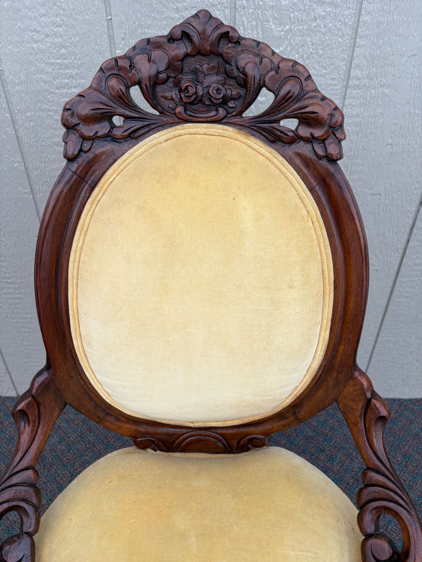 67445  Victorian Carved Mahogany Chair with Yellow Upholstery