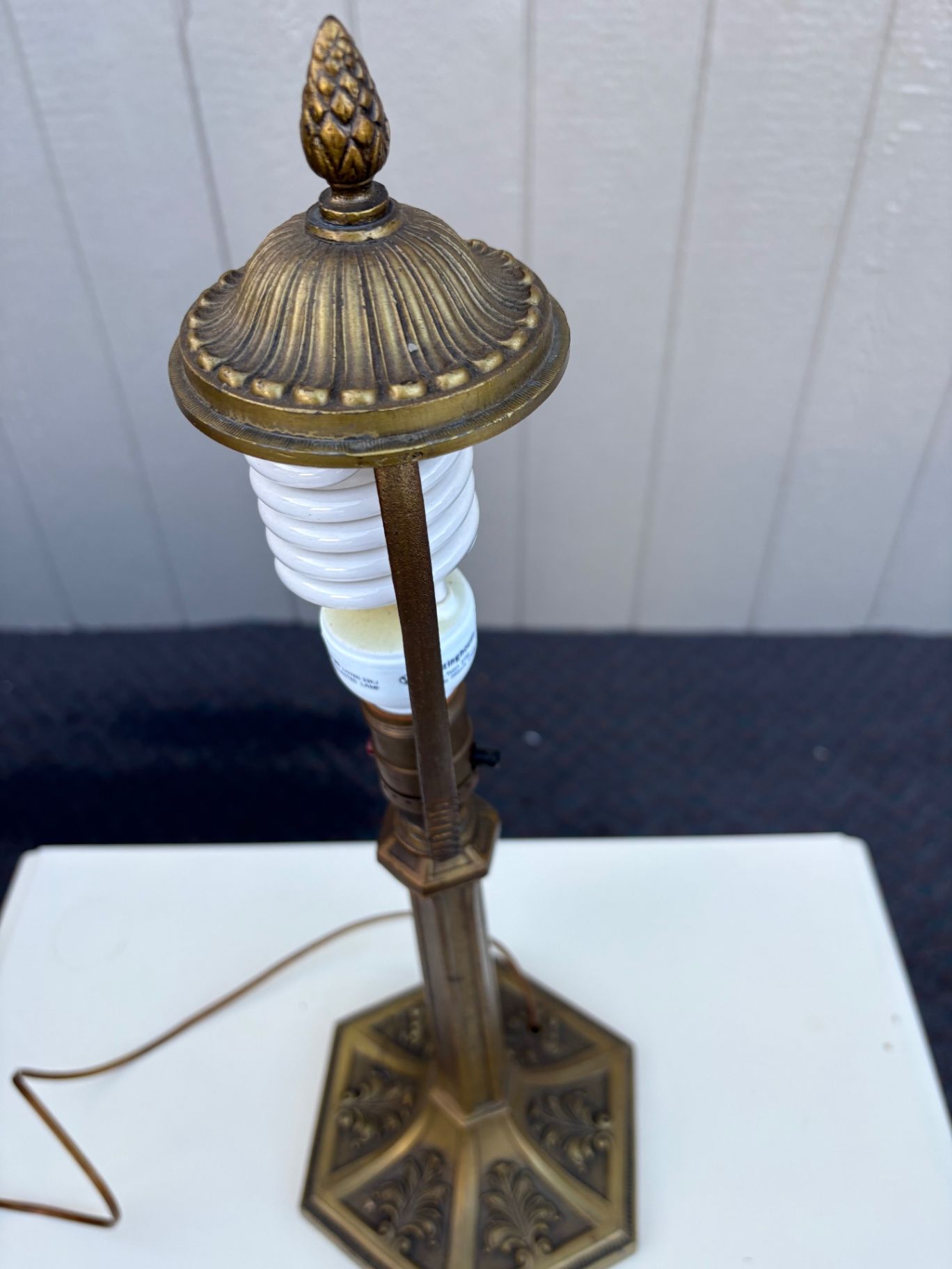 67451  Victorian Slag Glass Table Lamp with Ornate Brass Base