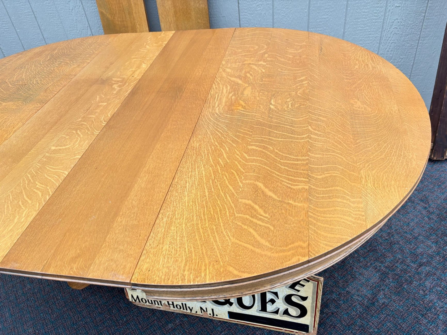 67359 Antique Round Oak Dining Table with Pedestal Base and Leaves