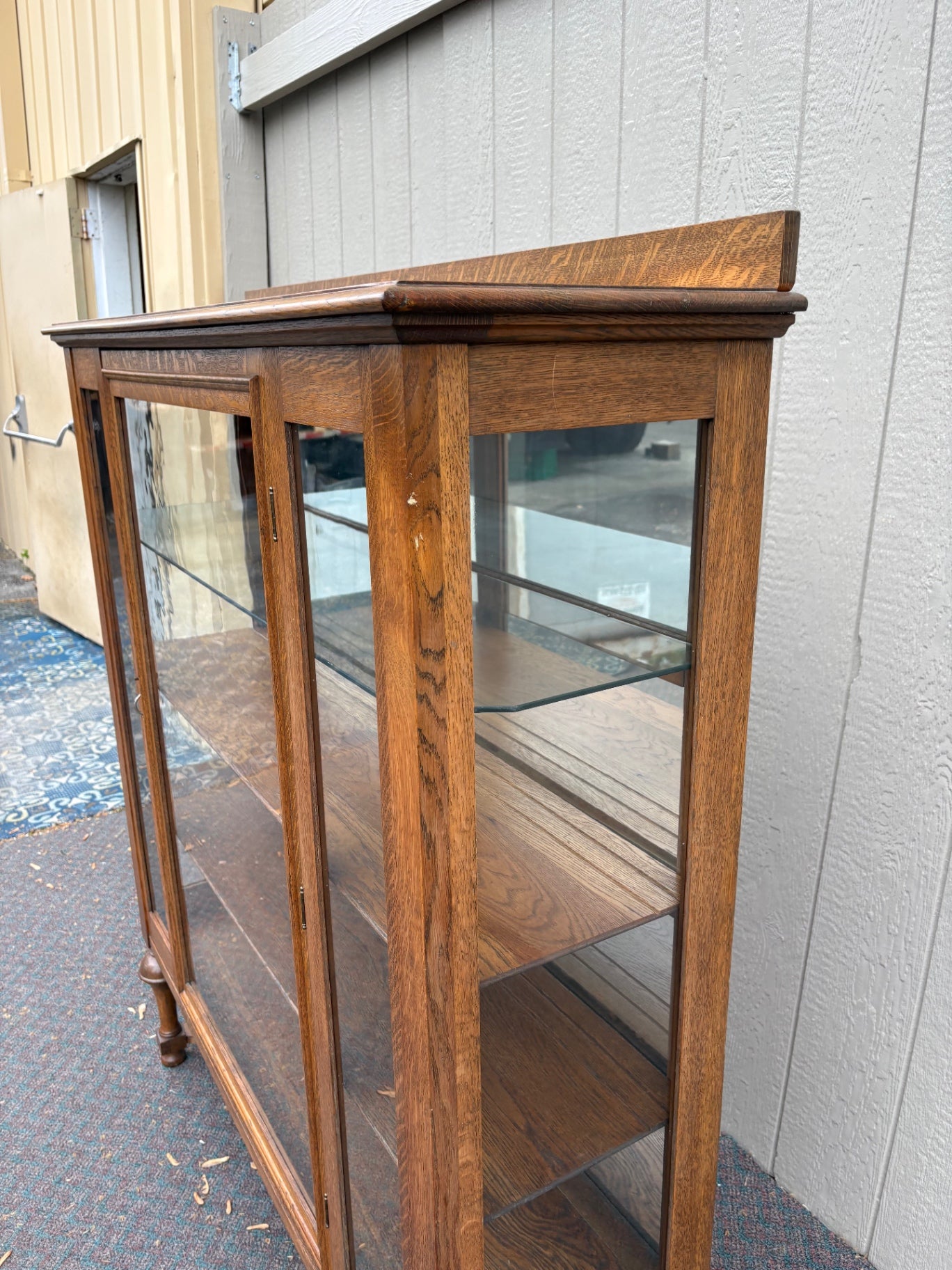 67789 Victorian Oak China Cabinet with Glass Doors and Shelves