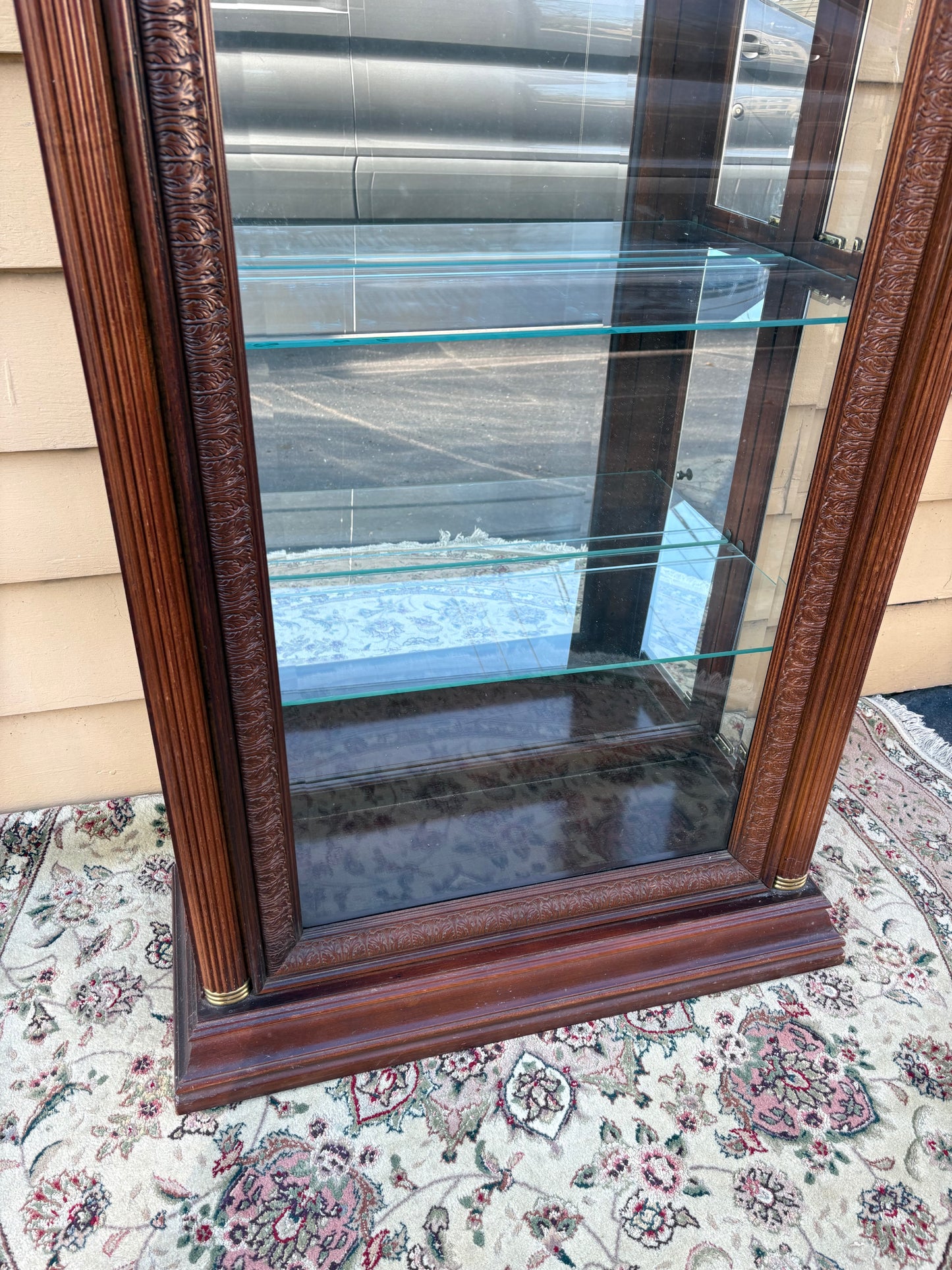 67786  Elegant Mahogany Curio Cabinet with Glass Shelves and Lighting