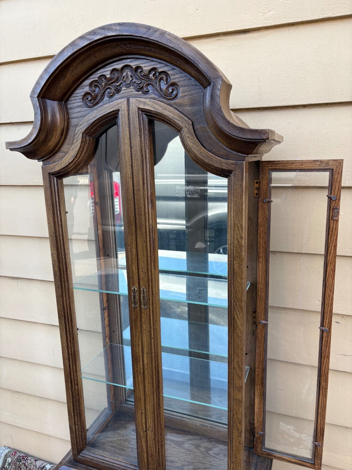 67728  Butler Traditional Oak Curio Cabinet with Glass Shelves