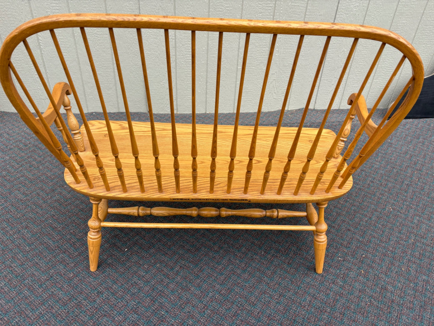 67822 Hitchcock Settee Bench, Classic Windsor Style, Solid Oak