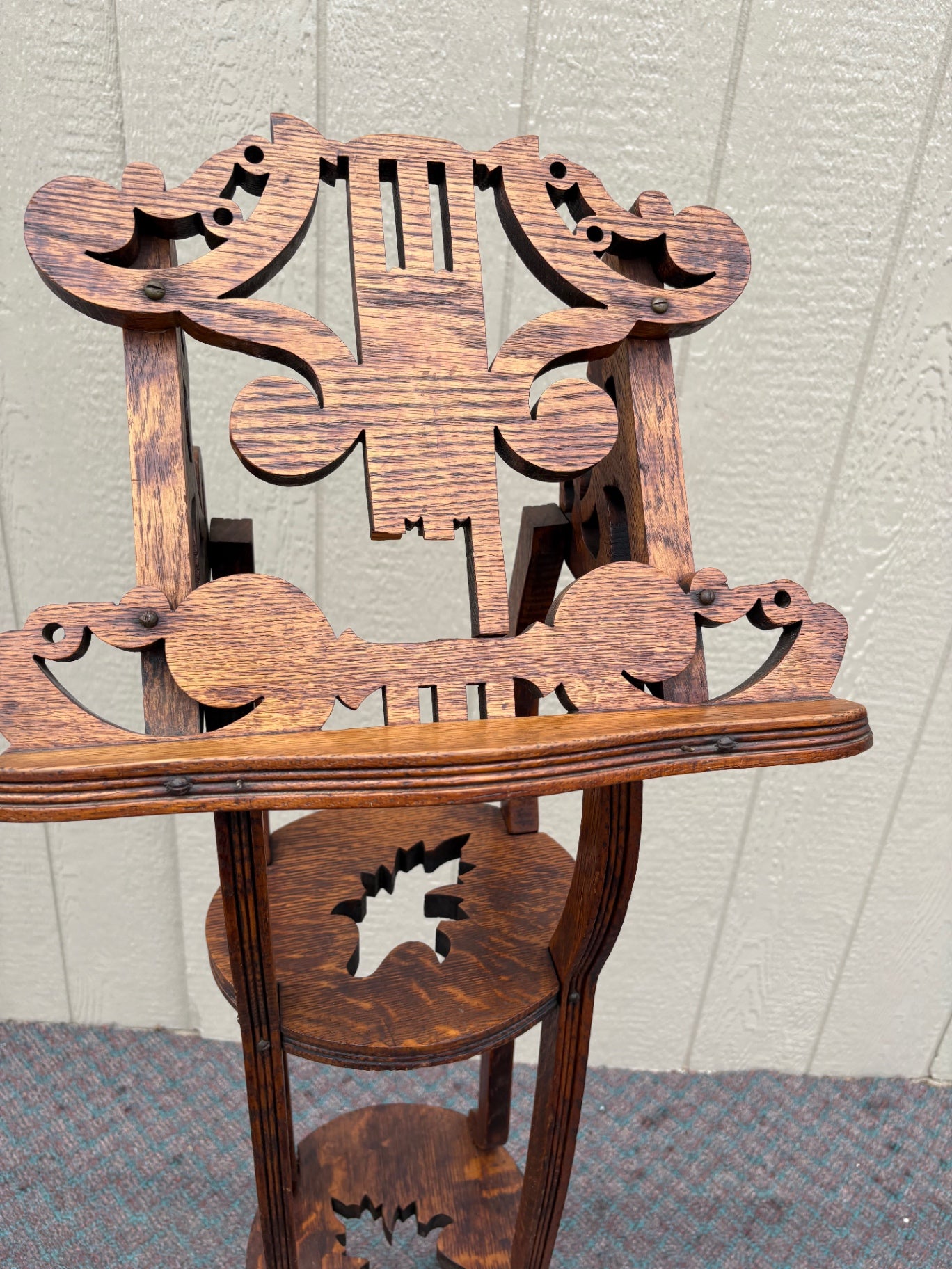 67926 Victorian Oak Music Stand with Intricate Cutout Designs
