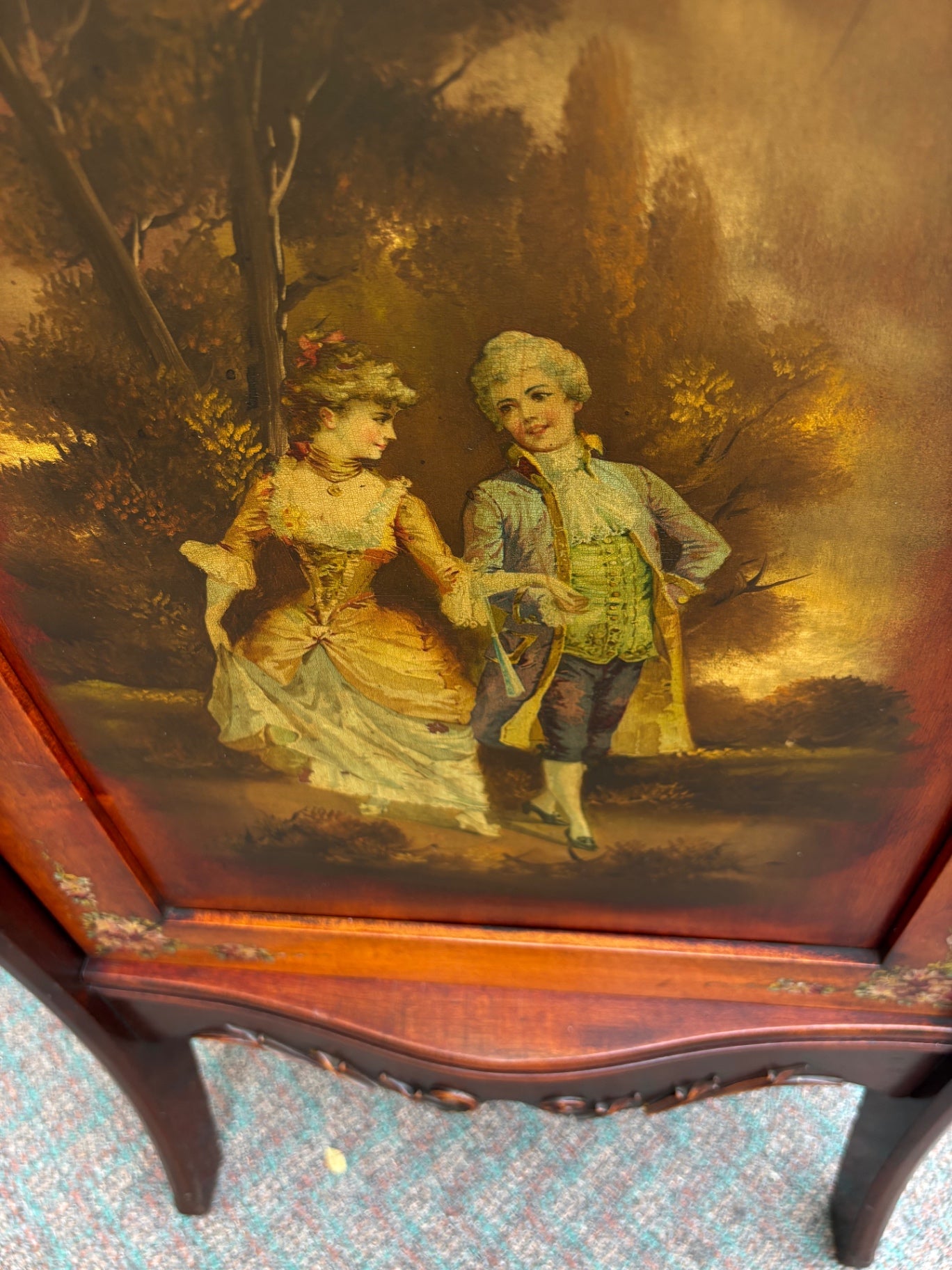 67852 Hand-Painted Victorian Sheet Music Cabinet with Mirror