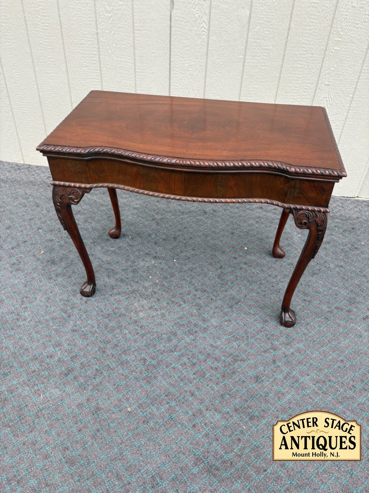 68094 Antique Mahogany Flip Top Game Table with Carved Details