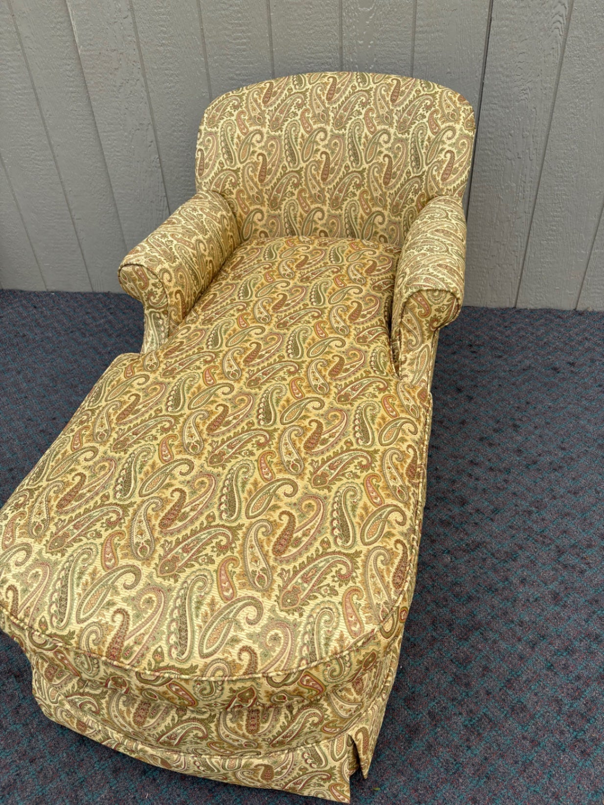 67931 Vintage Upholstered Fainting Couch with Paisley Pattern Fabric