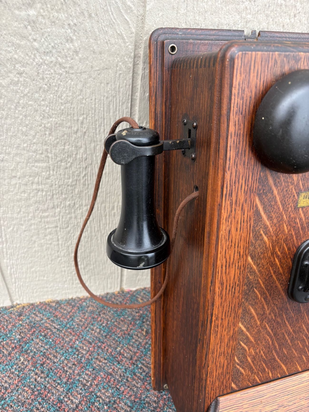 67690 Antique Western Electric Oak Wall Phone with Crank, Early 1900s
