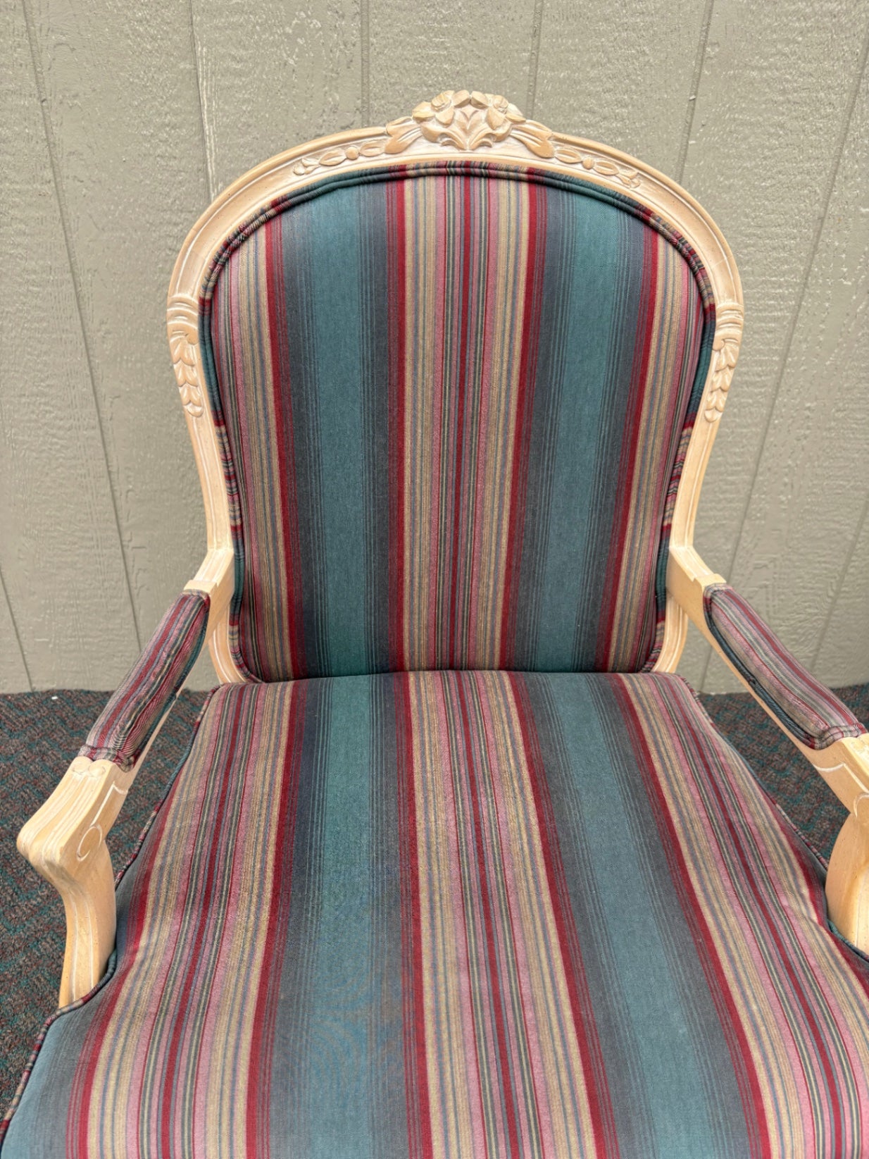 67763 Pair of Lane French Provincial Armchairs with Striped Upholstery
