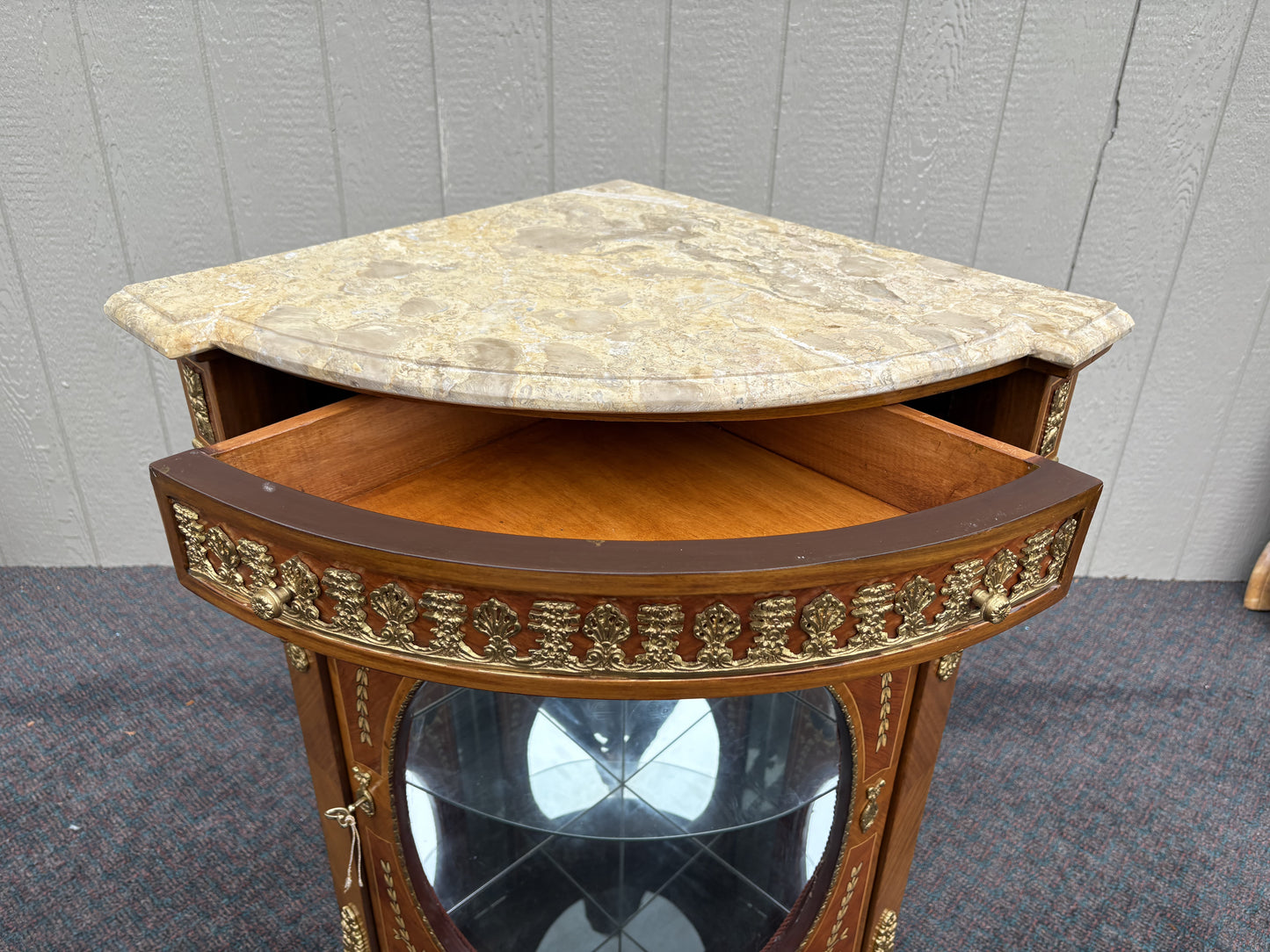 Elegant Marble Top Corner Cabinet with Ormolu Accents
