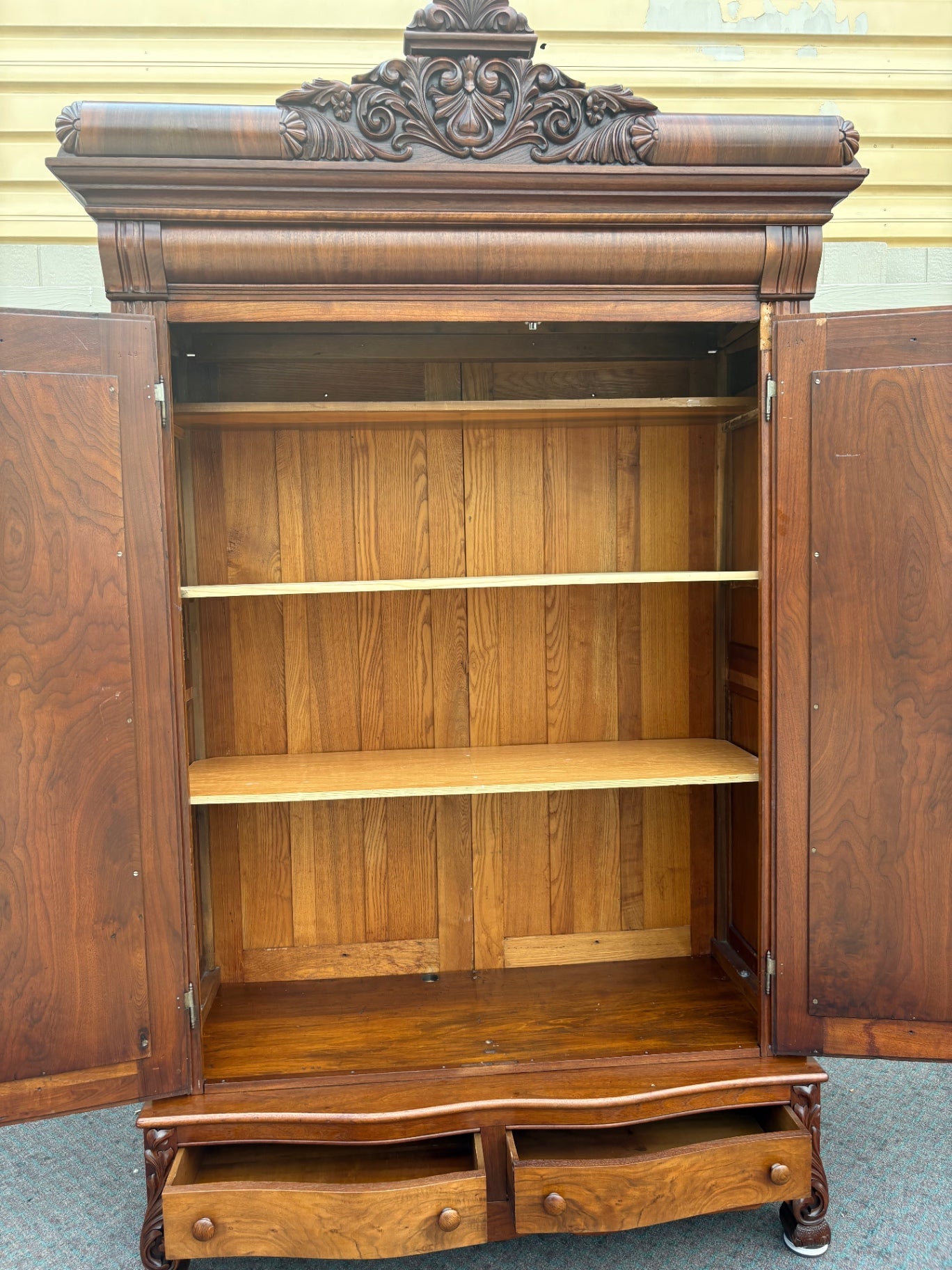67752  Victorian Mahogany Wardrobe with Ornate Carvings and Drawers