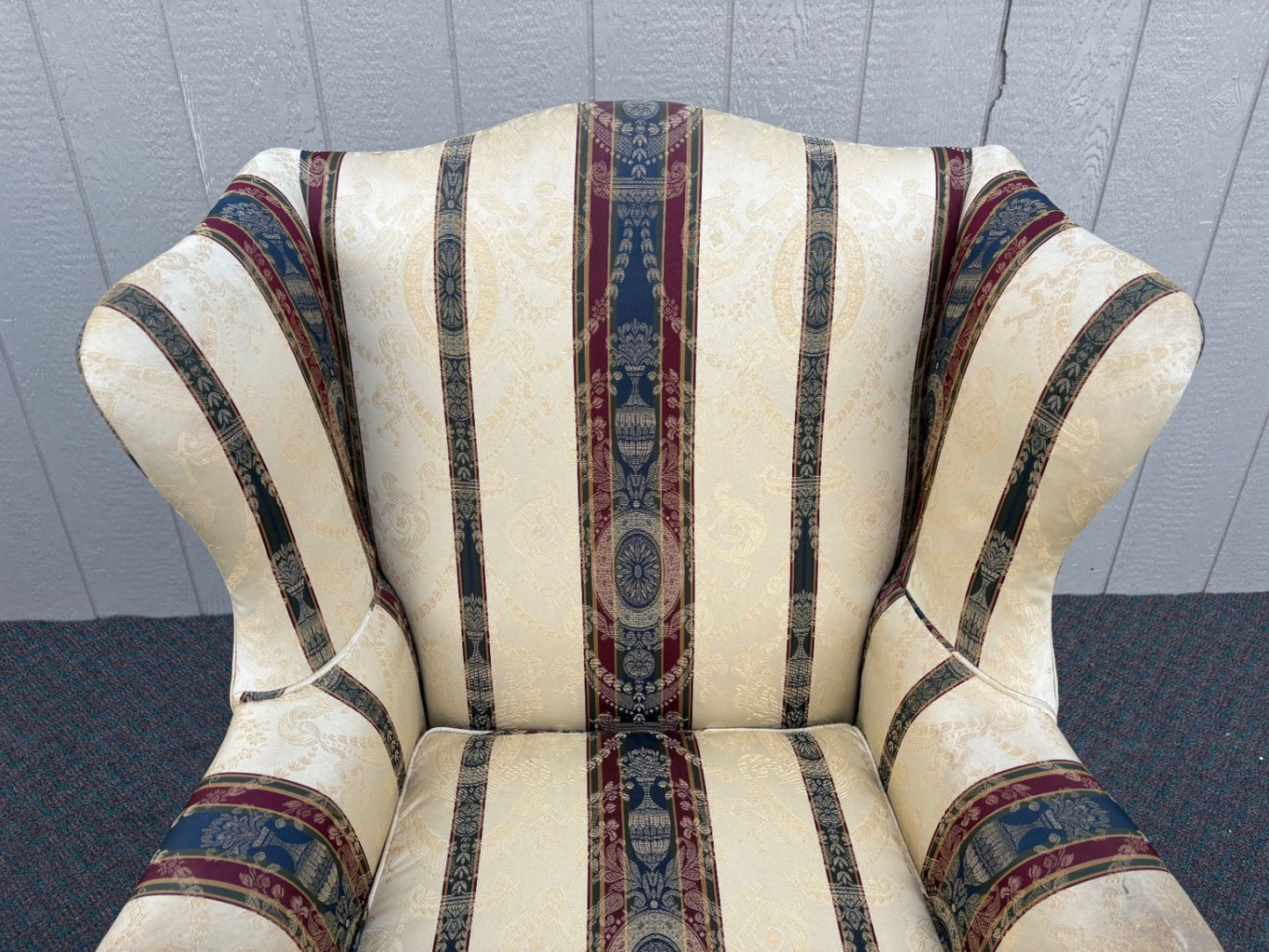 67518  Elegant Chippendale Wing Chair with Striped Upholstery