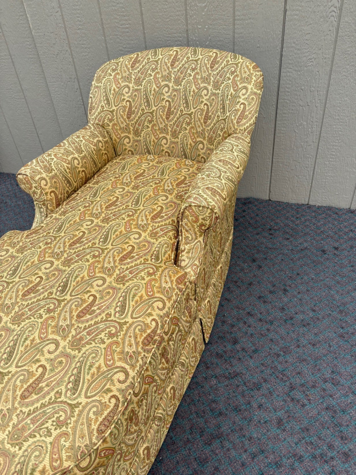 67931 Vintage Upholstered Fainting Couch with Paisley Pattern Fabric