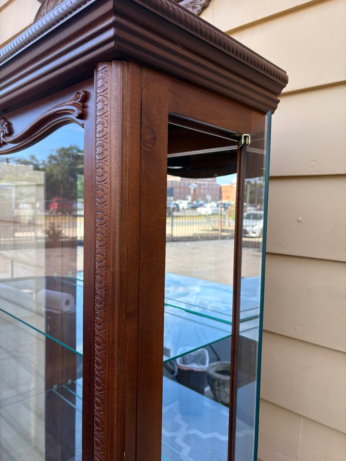 68206 Pulaski Traditional Cherry Side Loading Curio Cabinet with Glass Shelves