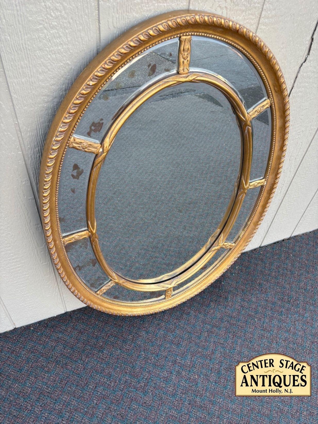 67649 Vintage Oval Gold Gilt Mirror with Beveled Glass Inlay