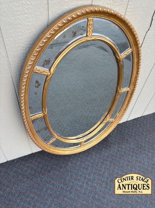 67649 Vintage Oval Gold Gilt Mirror with Beveled Glass Inlay