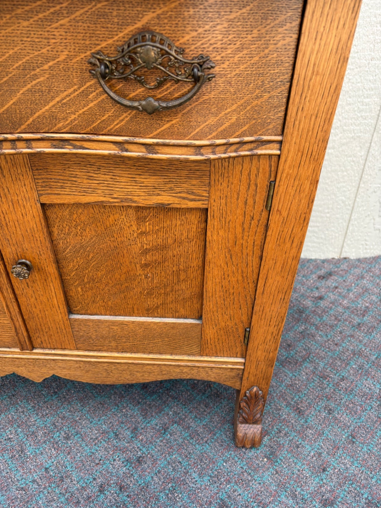 68035 Victorian Oak Washstand with Towel Rail and Carved Details