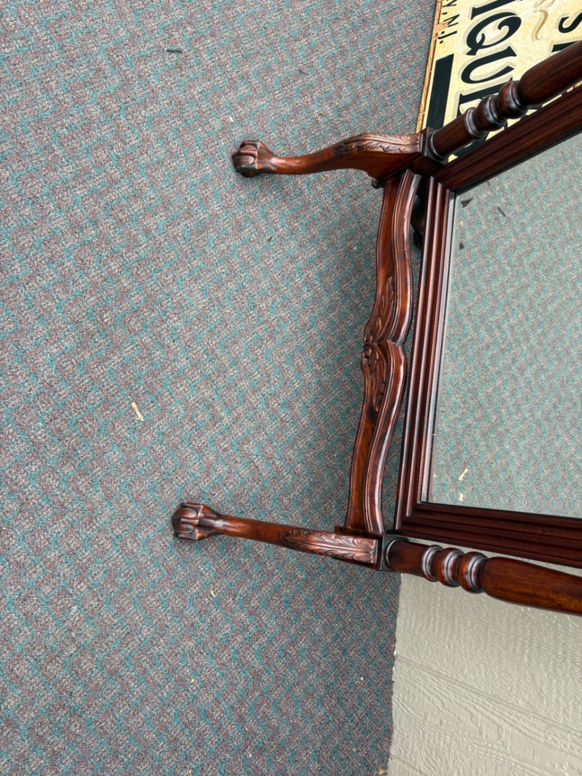 Antique Victorian Cheval Mirror with Carved Mahogany Frame