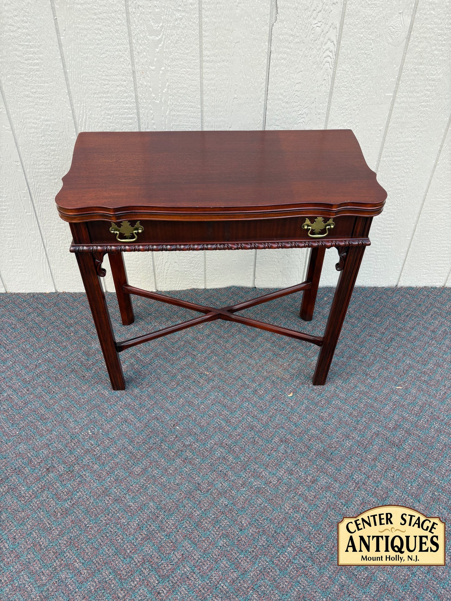 67745 Elegant Mahogany Flip Top Console Table with Brass Hardware