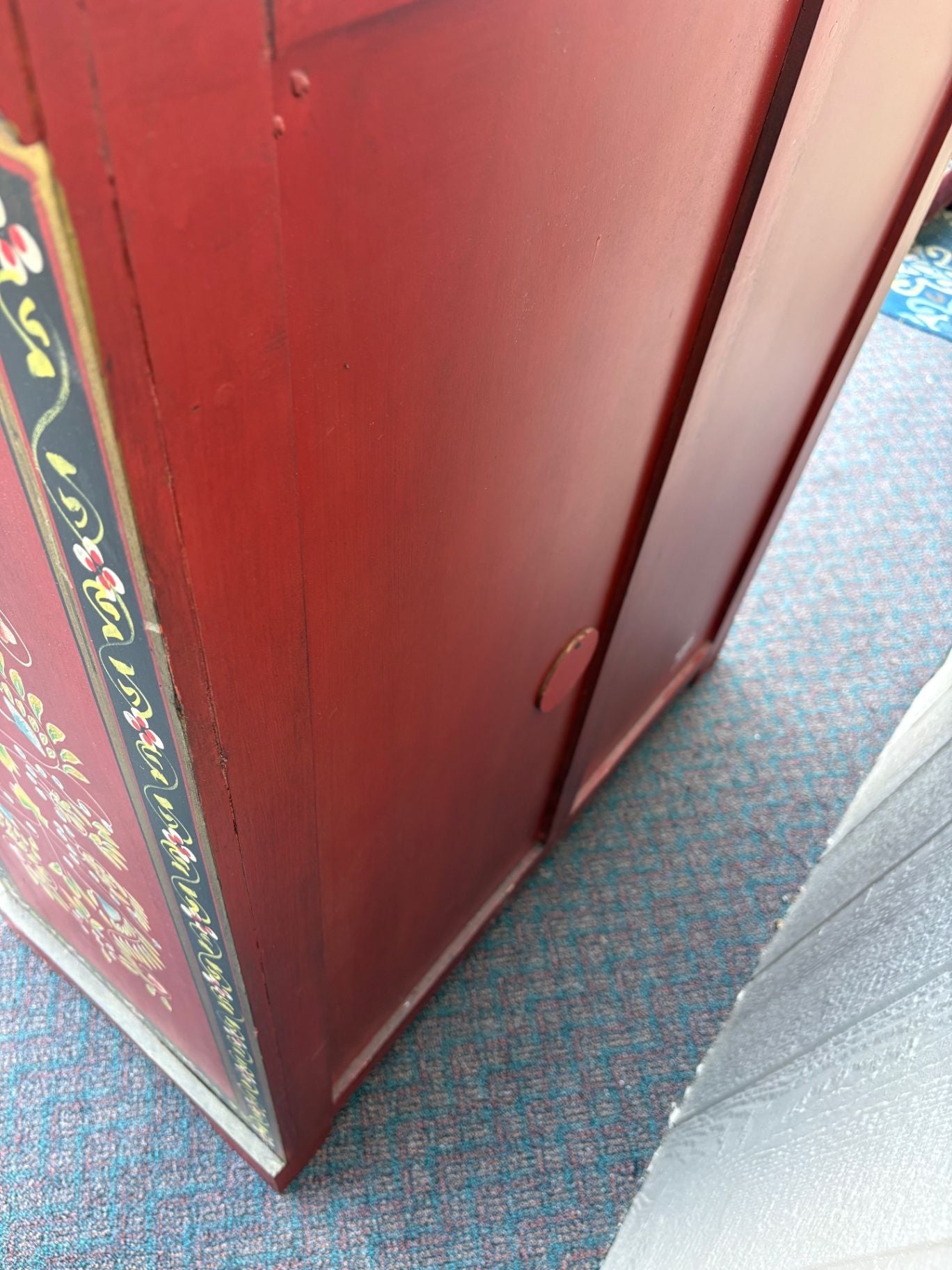 67610 Hand-Painted Pier 1 Wine Cabinet with Floral Motif and Glass Doors