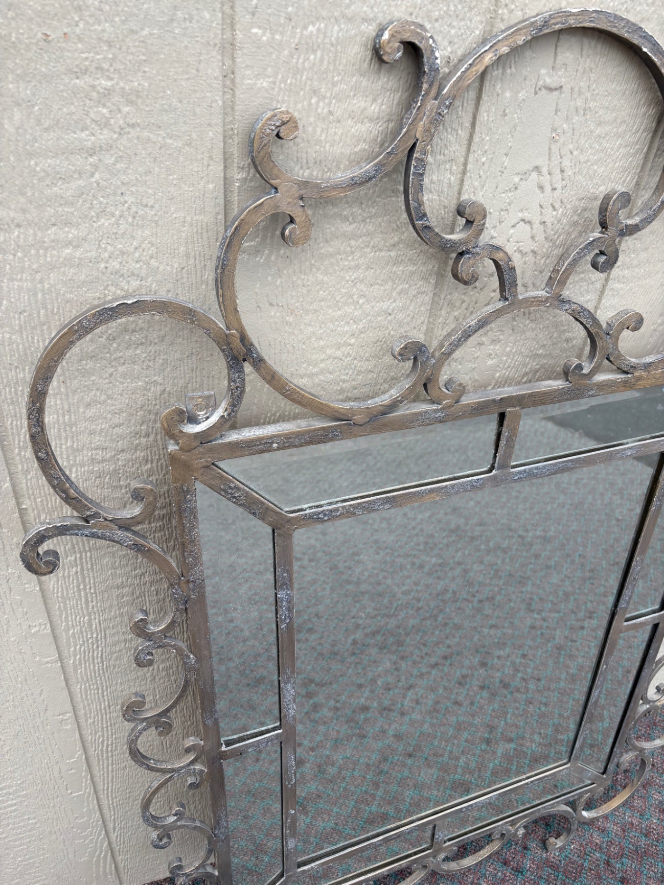Ornate Wrought Iron Wall Mirror with Scrollwork Design