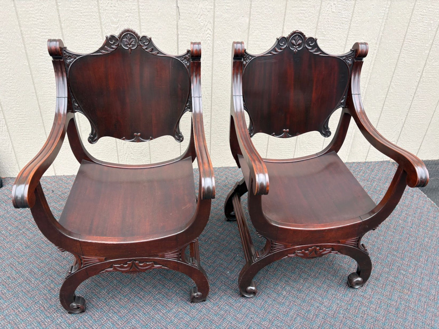 67539  Antique Empire Mahogany U-Back Chair with Ornate Carvings
