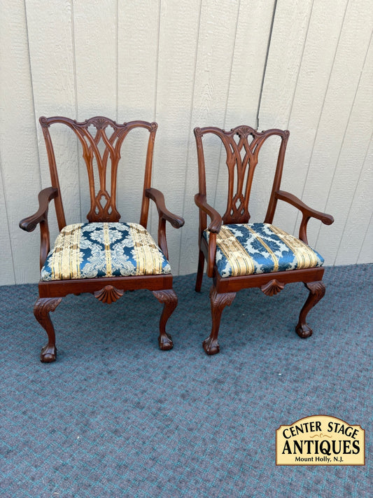 67965  Pair of Chippendale Style Mahogany Armchairs with Carved Details