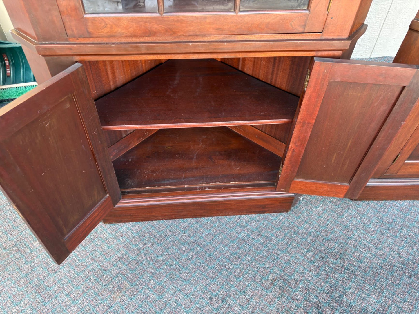67464  Pair of Biggs Mahogany Corner Cabinets with Glass Doors