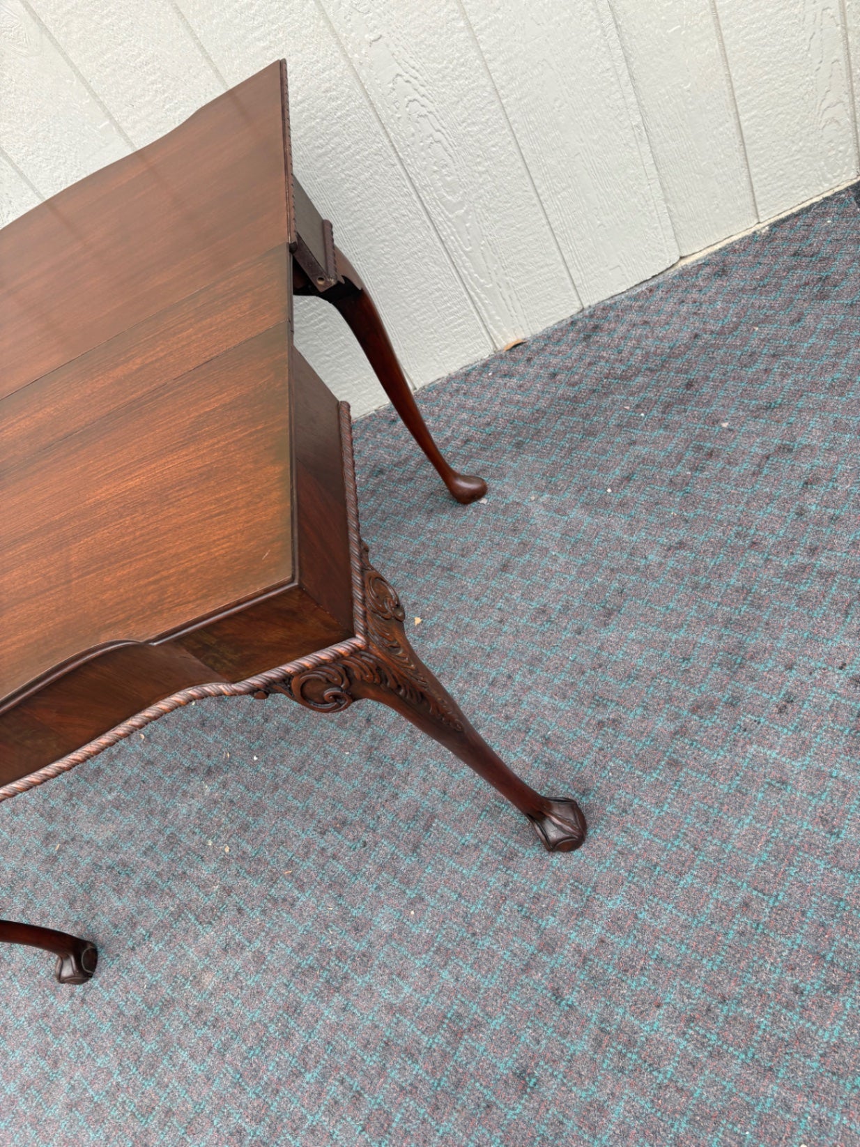 68094 Antique Mahogany Flip Top Game Table with Carved Details