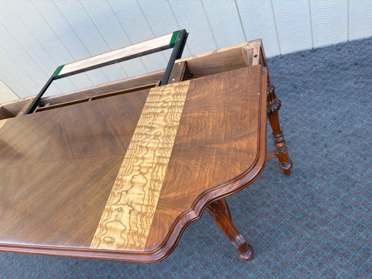 Flip Top Console Game Table with Carved Details