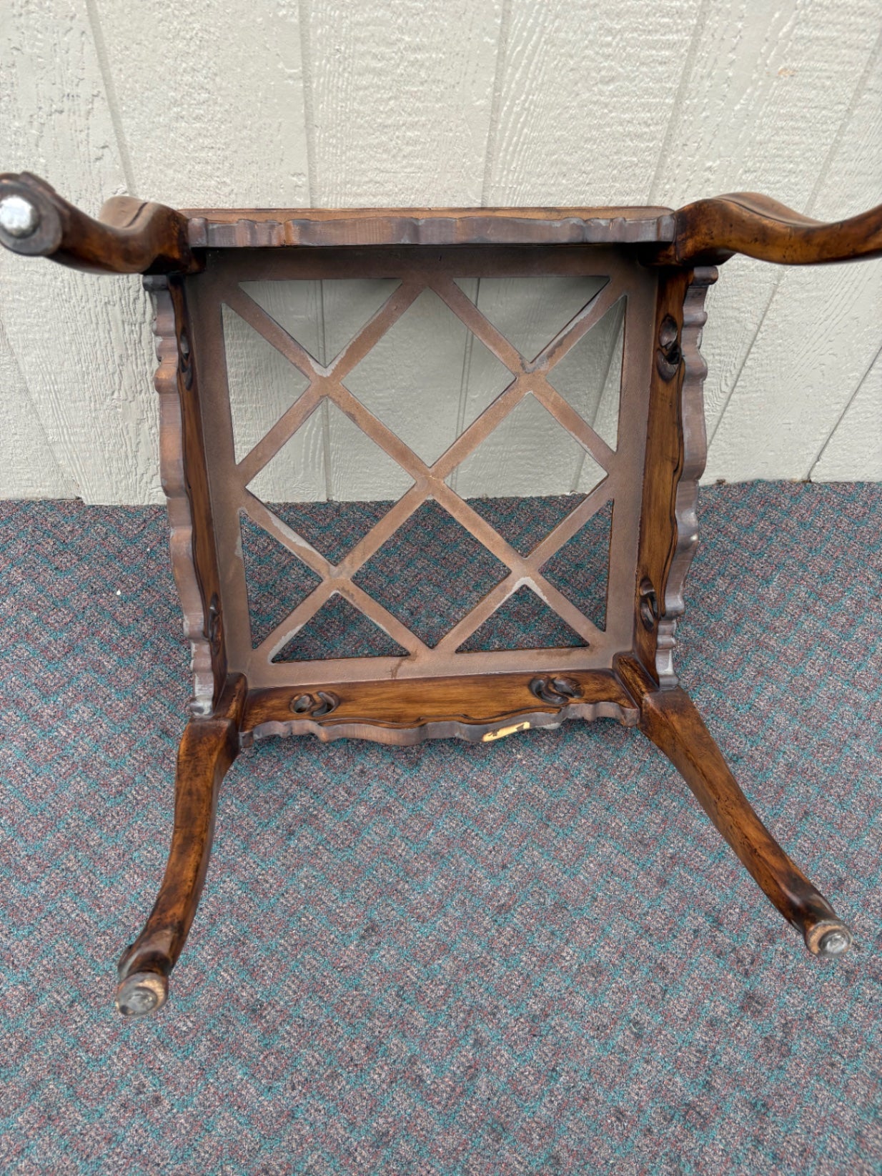 67879 Vintage French Provincial Glass Top End Table with Carved Details