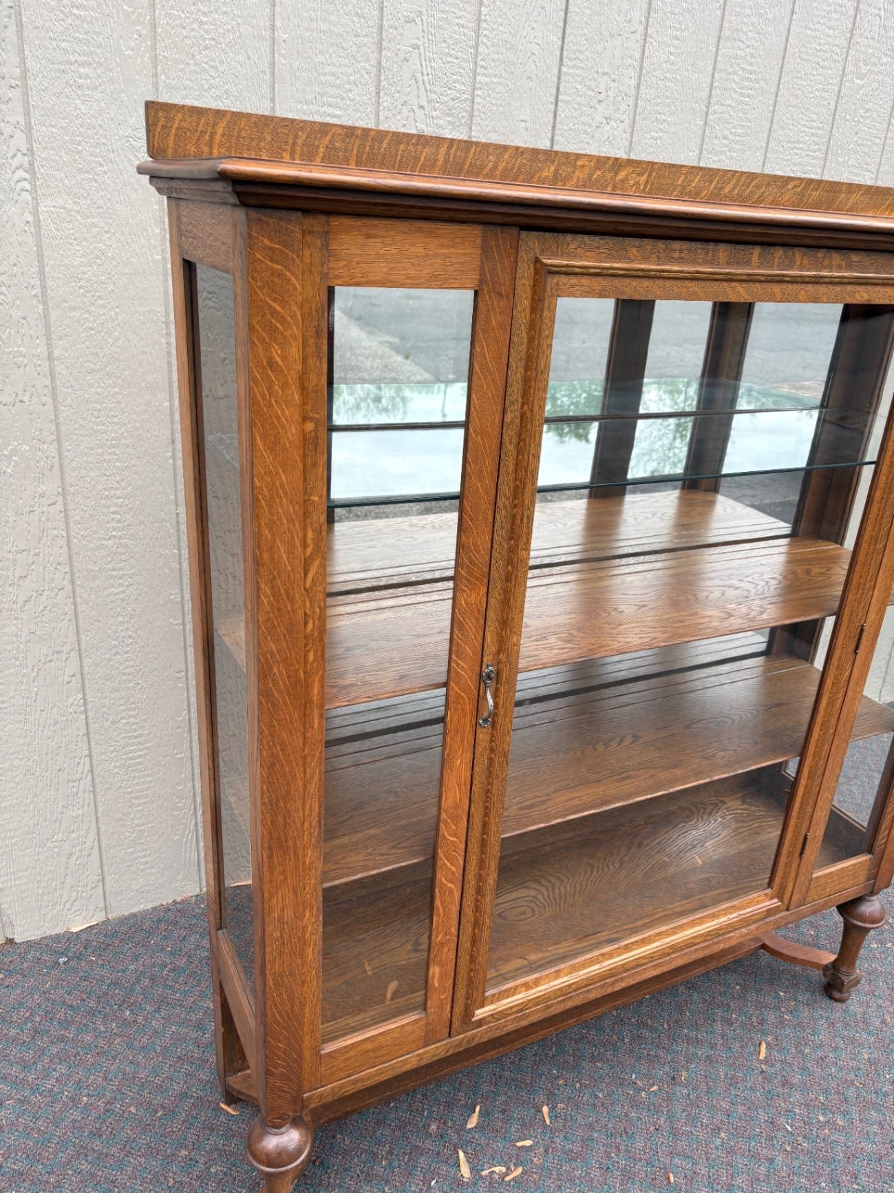 67789 Victorian Oak China Cabinet with Glass Doors and Shelves