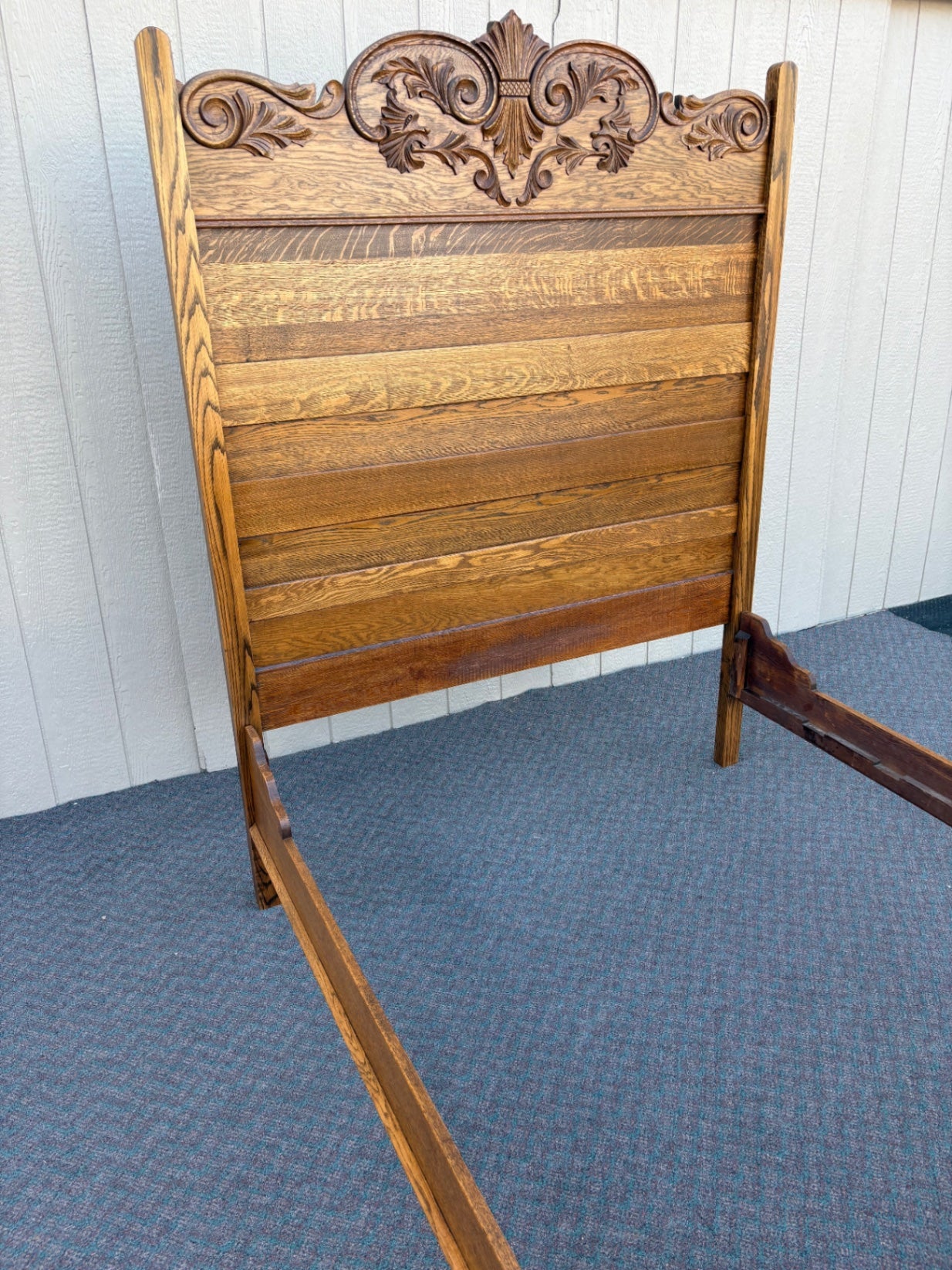 67793 Victorian Oak Full Size Bed Frame with Carved Details