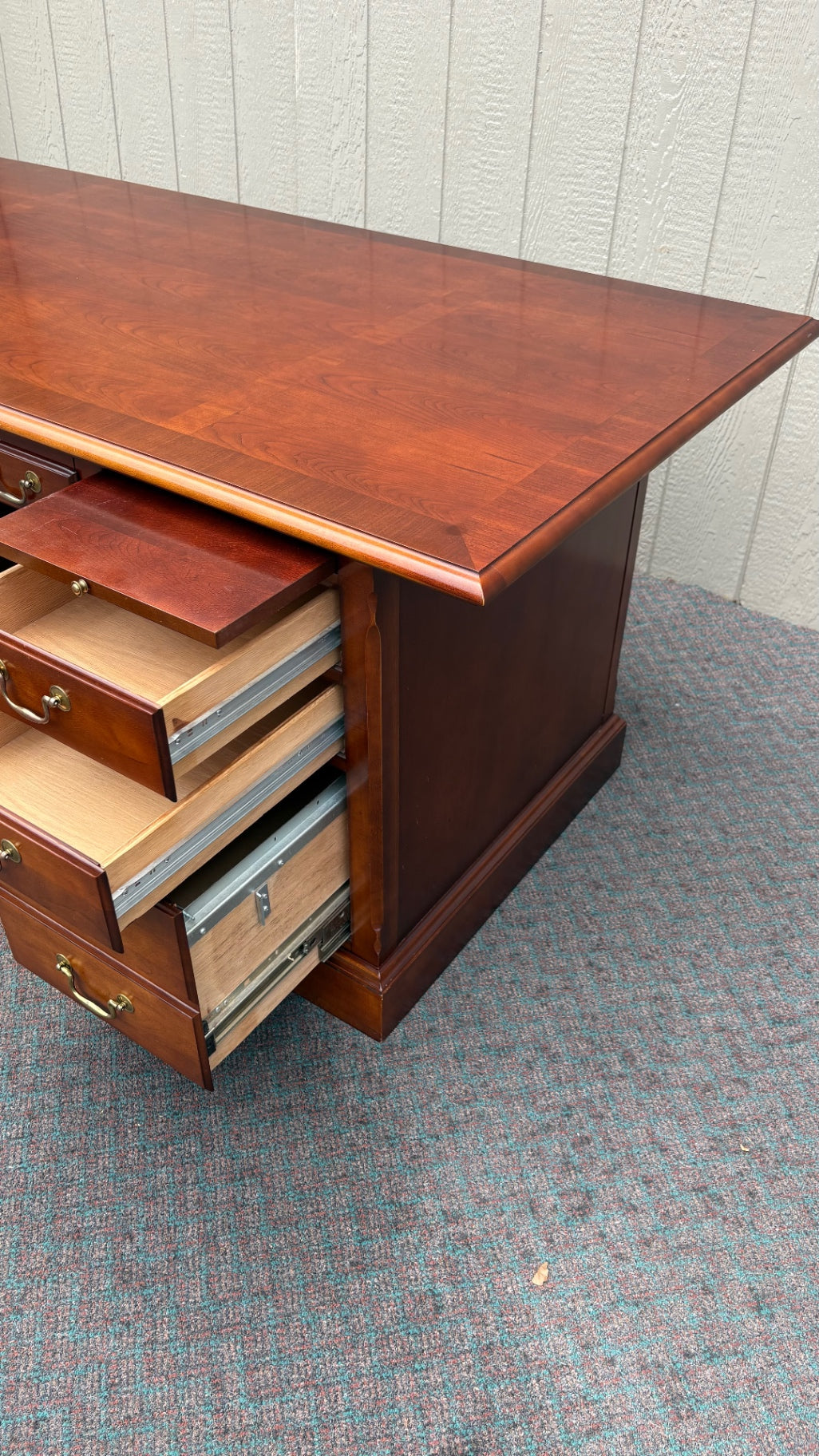 Stanley Cherry Executive Desk with Brass Hardware, 1990s