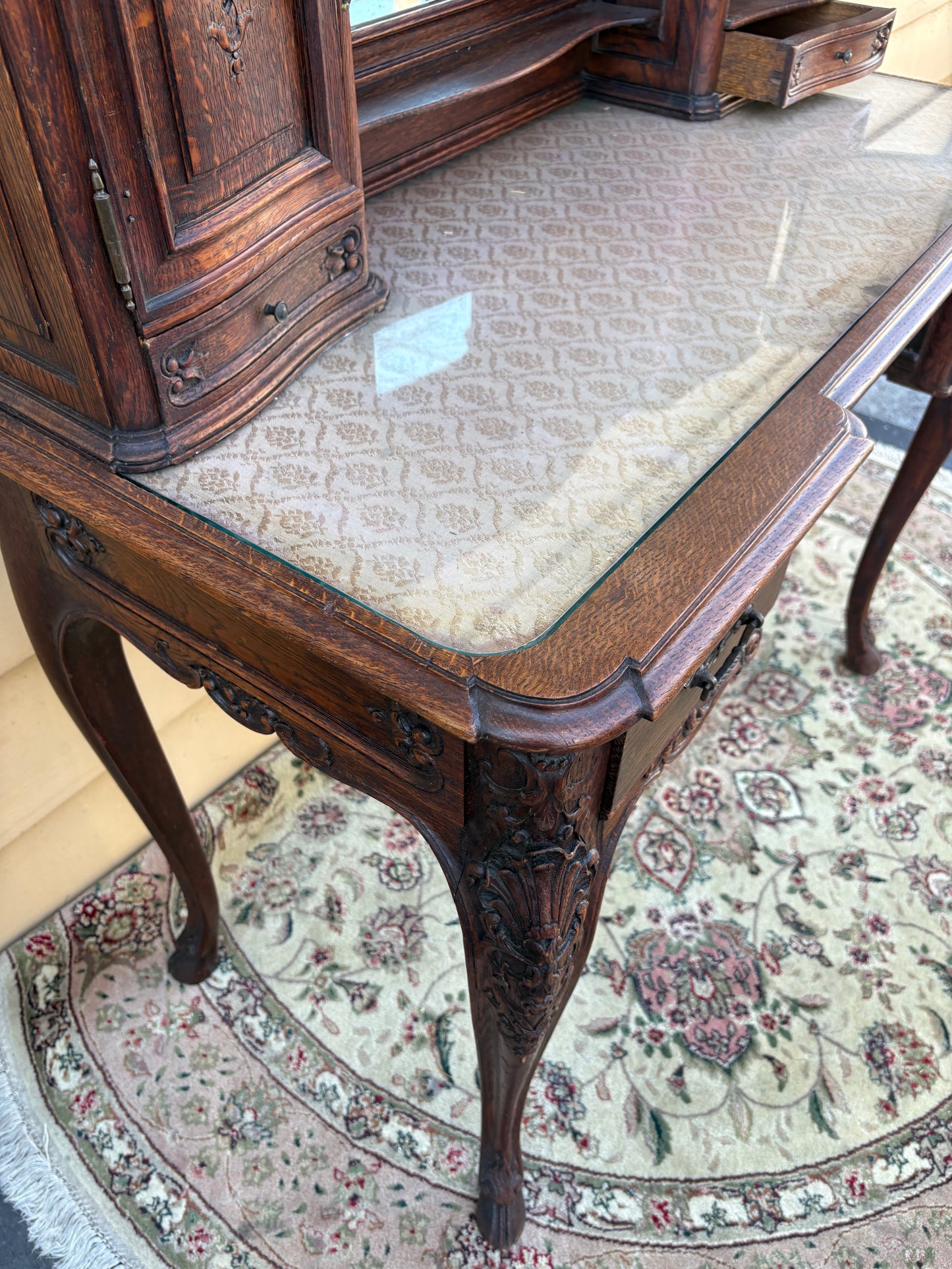 67783 Antique French Louis XV Style Oak Writing Desk with Mirror